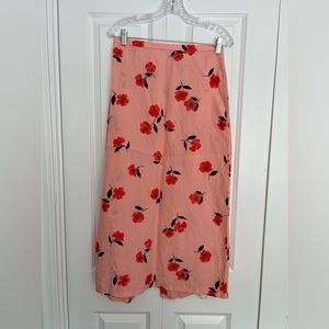 Zara Pink Floral Linen Blend Maxi Skirt
